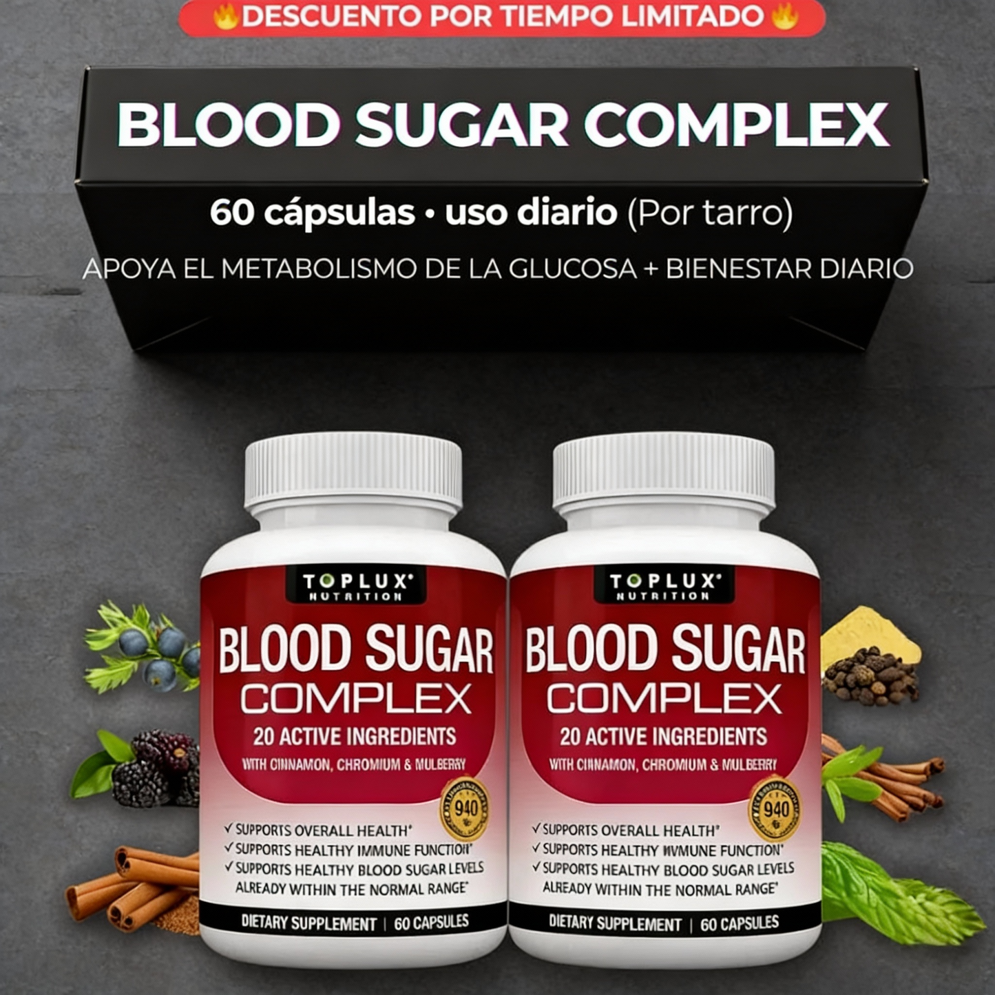 Blood Sugar Complex — Controla Tu Azúcar Naturalmente Con 20 Ingredientes Activos 🌿
